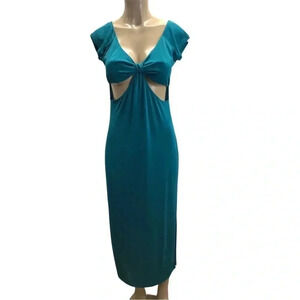 Just Polly Teal Cut Style Maxi Dress with Side Slit Size XL New With Tags